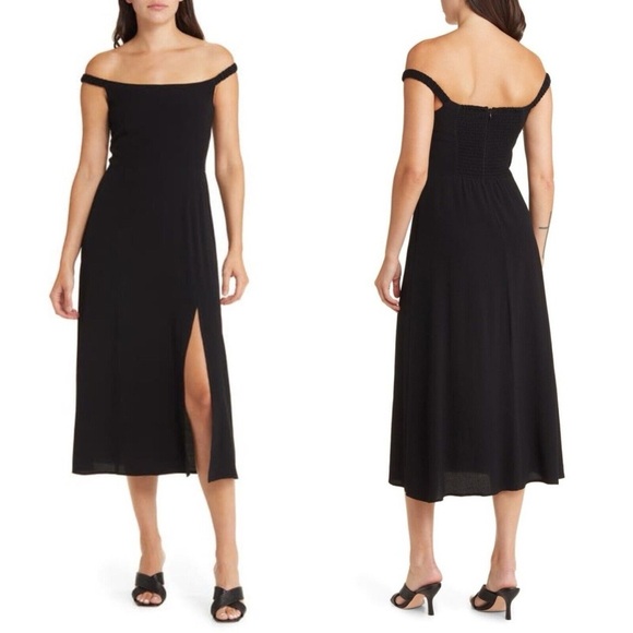New Charles Henry Black Square Neck A Line Midi Dress with Slit Sz XS - Picture 1 of 13